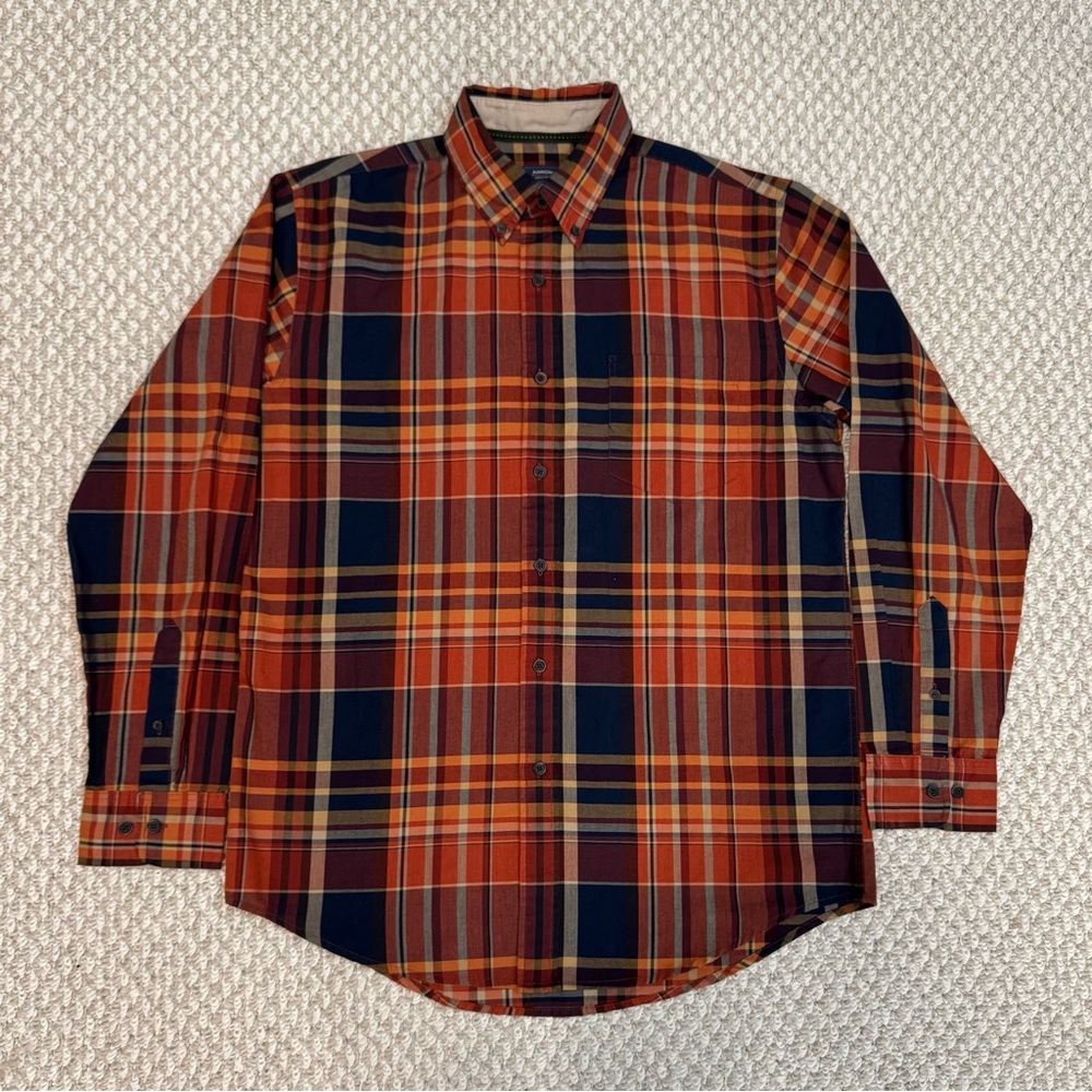 Arrow Blue and Orange Casual Button Down Shirt with Bold Plaid Design